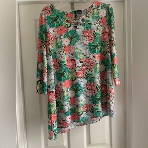 New Directions Green and Pink 3/4 Sleeve Polo Blouse